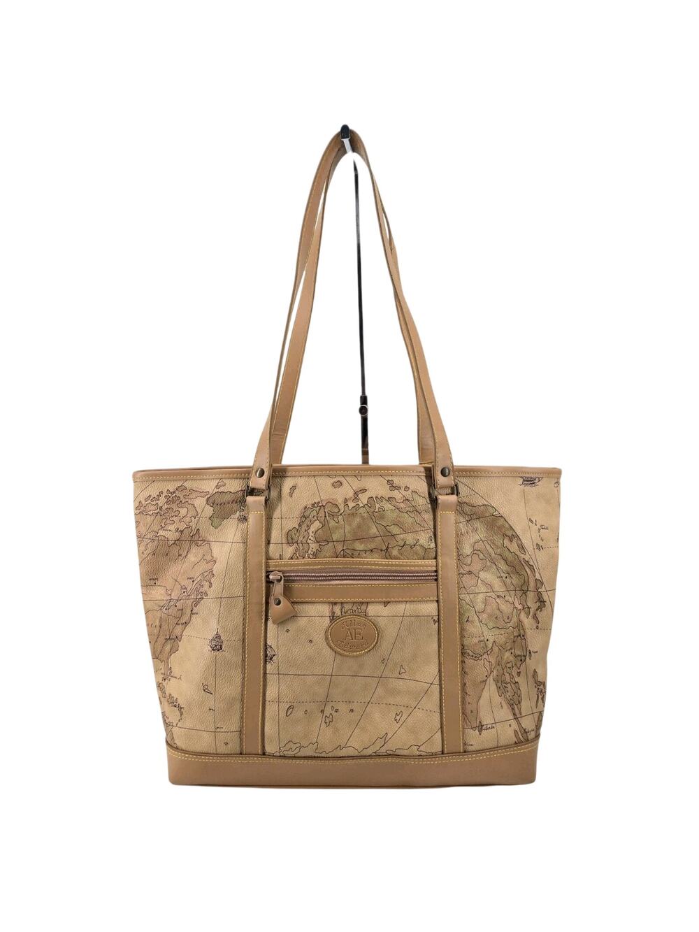 Allan Edward Vintage World Map Globe Tote Handbag Purse Shoulder Bag Tan 80s/90s